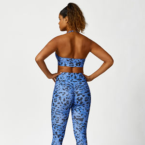 Sexy Leopard Set Halter Neck Bra <b>Crop</b> Backless Scrunched Butt <b>Leggings</b> High Waist V Cut - Product Image 6
