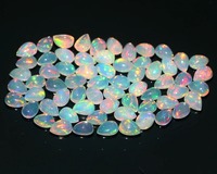 Opale naturelle éthiopienne de qualité supérieure, multicolore, 64 pièces, 5x7 mm, cabochon poire calibré, pierres brutes, certifiées par un tiers pour