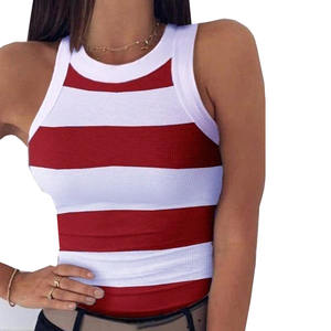 Venta al por mayor logotipo personalizado transpirable liso acanalado tejido crop top 100% algodón estampado mujeres fibra de bambú camisetas sin mangas - Product Image 1