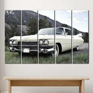 Elegante cuadro impreso en lienzo - Decoración de coches clásicos para entusiastas del automóvil, 5P: Enmarcado tipo galería - Product Image 1
