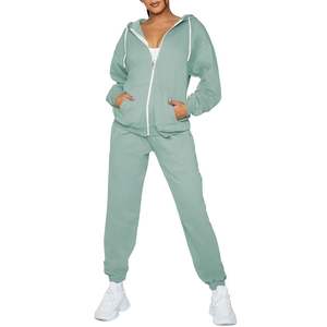 Ensemble 2 pièces pour femmes Sweatshirts à capuche zippés avec cordon de serrage Jogger Sweatshirts avec poches 2025 Printemps & Automne - Product Image 1