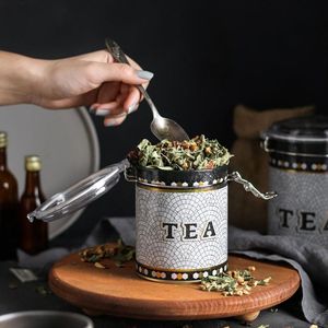 Kontensan Boîte de rangement ronde en métal 90x110mm avec fermoir en fil métallique et couvercle transparent motif mosaïque géométrique pour fournitures d'artisanat - Product Image 3