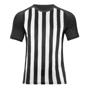 Футболка в полоску для арбитра, Мужская официальная черно-белая рубашка в полоску для арбитра, трикотажные изделия с V-образным вырезом для сублимации