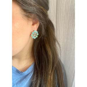 Southwest Handmade Multi Stone <b>Sterling</b> <b>Silver</b> <b>Stud</b> <b>Earrings</b> Geometric Design - Product Image 2