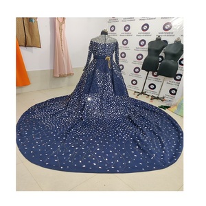 Caftán marroquí de neopreno azul marino 2022 para adultos, ropa musulmana tradicional bordada a mano con cuentas pesadas de alta calidad - Product Image 3