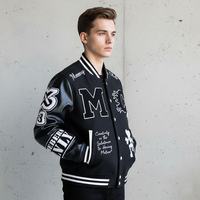 Veste universitaire de baseball américaine pour hommes et femmes |   Veste d'automne coupe-vent en cuir véritable à col frontal