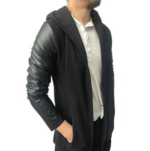 Sweat à capuche pull pour hommes d'automne avec fonction anti-rétrécissement manches en cuir PU personnalisables conception pratique respirante avec poches - Product Image 4