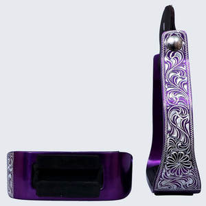 Étriers de cheval en aluminium de qualité supérieure, style western, inclinés, gravés de motifs floraux, légers, à large base antidérapante, pour la randonnée, le ranch, le rodéo et l'équitation - Product Image 3
