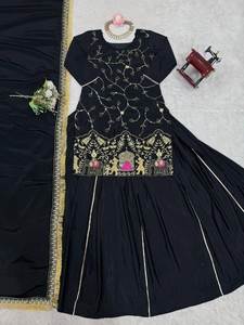 Party Wear Crepe Silk Beads with Thread with Sequence Work <b>Top</b> and Lehenga With Crepe Silk Thread With Lace Border Work Dupatta - Product Image 4