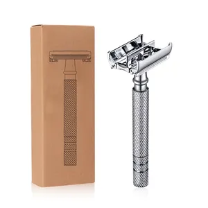 Mens Heavy Duty Long Handle Double Edge Butterfly Stainless Steel Safety Razor