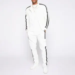 Mens Custom Clothing Men 3 Stripe Fleece <b>Full</b> <b>Zip</b> <b>up</b> <b>Hoodie</b> Custom Rhinestone Tracksuit - Product Image 1