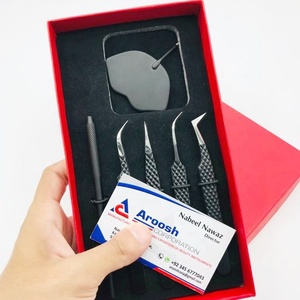 High Quality Black Matte Stainless Steel Diamond Eyelash Extension Tweezers Set with Custom Logo Lip <b>Mirror</b> <b>Box</b> Packing - Product Image 3