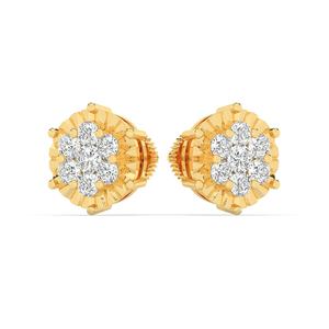 ต่างหูเพชรทรงกลมแบบติดหู, ต่างหูเพชรเลี้ยงในห้องปฏิบัติการแบบเกลียว, เครื่องประดับทองคำแท้ 14k สีเหลือง - Product Image 2