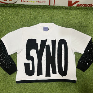 Dernière conception de t-shirts pour hommes personnalisés double couche avec manches longues impression strass de haute qualité t-shirts à manches longues - Product Image 1