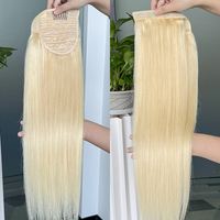 En gros 613 Blonde Queue De Cheval Extensions De Cheveux Humains Clip En Vrais Cheveux Humains Longs Raides Enrouler Autour De Queue De Cheval Morceau De Cheveux