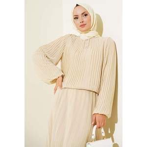 Pleated <b>Chiffon</b> <b>Skirt</b> 2 Piece Set Beige - Product Image 4