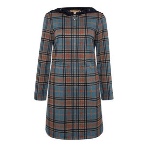 Manteau trench en tricot bleu marine à capuche pour femme - Fermeture éclair respirante, options longue et courte - Product Image 1