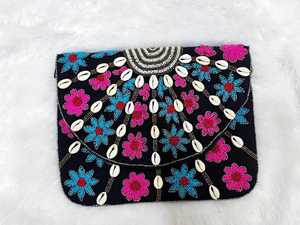 Handbag Clutch Indian Vintage Banjara Clutch Kutch Embroidered Jute Pouch Natural Jute Hand Embroidered Beads Coin Pearls Purse - Product Image 2