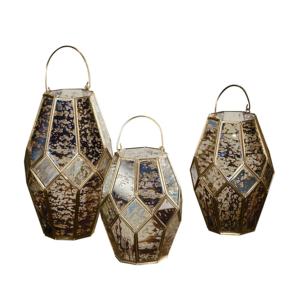 Bougeoir en métal hexagonal doré antique avec pots de lanternes en bois Décoration intérieure élégante pour le mariage de Noël - Product Image 3