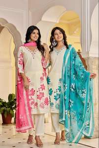 Indian Ethnic Wear <b>Magic</b> Rayon with Beautiful Digital Print Ready to Wear Kurti with Pant <b>Set</b> with Dupatta for Casual Wear - Product Image 2