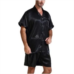 Ropa de dormir para hombre al por mayor camisas de manga corta con pantalones ropa de descanso clásica conjunto de pijama de algodón para hombre - Product Image 3