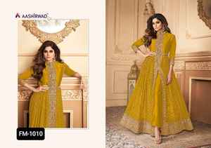 Dernières robes en fausse Georgette Anarkali pour femmes Punjabi Patiyala Salwar Kameez avec broderie de fil pour les fêtes et les événements - Product Image 5