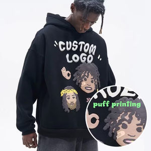 Sudadera con Capucha para Hombre, Estilo Urbano, Sin Cordones, Felpa de Algodón Gruesa, Oversize, con Estampado 3D Puff Personalizado - Product Image 1