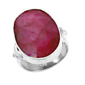 Silver Ruby Fashion <b>Ring</b> for Women Stylish Vintage <b>Statement</b> Gemstone Jewelry with Claw Inlay Technology Free Size - Product Image 2