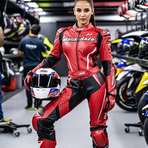 Traje de motocicleta de piel de vaca personalizado rojo de la firma-Clasificación CE, 1/2 piezas, todos los colores personalizados disponibles-Marca Premium para niñas - Product Image 4