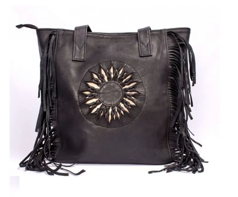 Engraved Moroccan Tote Bag With Fringes Handmade Genuine Leather Purse OEM Available