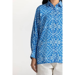 Túnica Casual para Mujer Blue Cross, Estampado Floral, Diseño Sólido, Popelina, Chifón, Volantes, Lentejuelas, Encaje, Tallas XL a 4XL, para Primavera y Otoño - Product Image 1