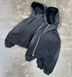 Sweat à capuche Streetwear personnalisé de haute qualité, polaire, double couche vintage vierge, lavage à l'acide, soleil, délavé, sweats à capuche avec poches en détresse - Product Image 4