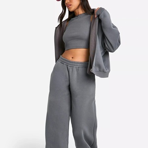Chándal gris oscuro de 2 piezas para mujer, camiseta sin mangas recortada, Sudadera con capucha y pantalones para correr, ropa de calle informal, traje de salón - Product Image 4