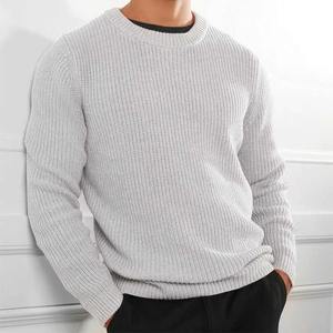 Jersey de manga larga informal en blanco con cuello redondo de punto de moda personalizado de lana recubierta para hombre, suéter de punto para hombre - Product Image 2