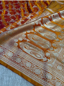 Hermosas cortinas ligeras tejidas a mano, sari de chifón Mashru, tejido Banarasi, tela suave de secado rápido, protección solar, ropa de fiesta - Product Image 2