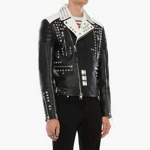 Veste en cuir de vache véritable cloutée pour homme, fermeture éclair, réversible, coupe ample, tailles XS à XL, service OEM disponible - Product Image 4