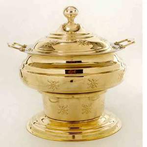 Metal Hotelware Chaffing Dish Steel Copper <b>Chafing</b> Dish with Brass <b>Fuel</b> Gel Stand & Serving Spoon - Product Image 1