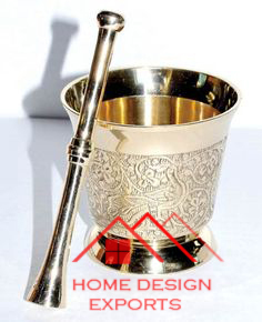 Accesorios de cocina de alta calidad Mortero de metal de latón y pastel en acabado plateado para moler especias - Product Image 2