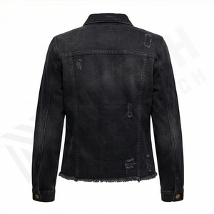 Veste en jean pour femme Fashion Monkey Wash à manches longues, déchirée et usée, coupe ample, denim ajusté, coton, élégante, couleur personnalisée - Product Image 2