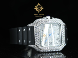 Montre unisexe de qualité supérieure en moissanite VVS, acier inoxydable, or blanc, cadran arabe avec mouvement automatique - Product Image 6