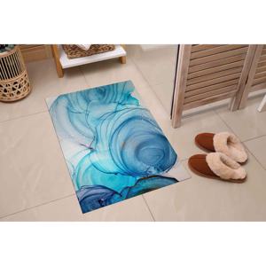 Tapis imprimé marbre abstrait : Décoration moderne de luxe bleue pour salon, tapis fin non tissé - Product Image 5