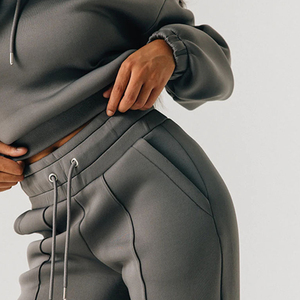 คุณภาพสูง 2 ชิ้น Sweatsuit ชุดวอร์มชุดแขนยาว Crop Hoodie ขากว้าง Flare Jogger ชุดสําหรับสตรี