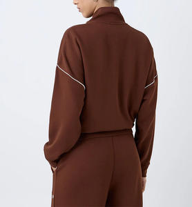 Ensemble de jogging 2 pièces en coton 100% avec logo personnalisé, très vendu, pour femmes, avec piping contrasté, survêtement de sport, fermeture éclair, sweat-shirts pour femmes - Product Image 5