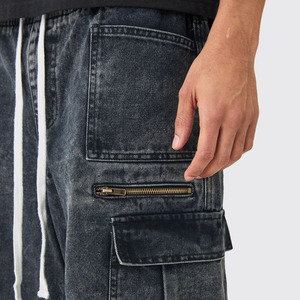 กางเกงยีนส์เดนิมทรงคาร์โก้ขากว้างสไตล์ใหม่ล่าสุด ลุคเท่ๆ ผ้ายีนส์ฟอกสีเอซิด เอวสูง ยืดได้ สำหรับผู้ชาย - Product Image 3