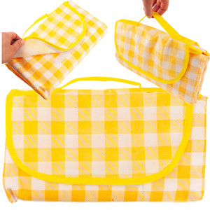 <b>LARGE</b> PICNIC BLANKET TOURIST BEACH WATERPROOF <b>MAT</b> PICNIC YELLOW CHECKED - Product Image 1
