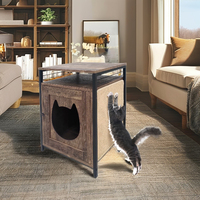 Lit pour chat confortable en bois brun foncé et métal, forme de trous d'arbre, fermeture à tirette, multifonctionnel, toutes saisons SCE