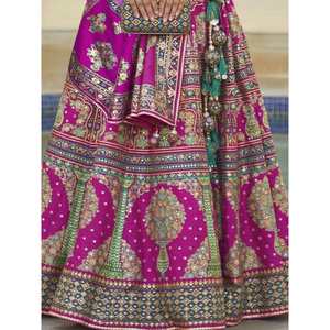 Lehenga Choli de demoiselle d'honneur en soie Rajwadi rose Rani séduisant avec des travaux de miroir, vêtements de mariage - Product Image 2