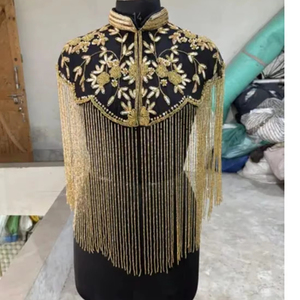 Elegante capa burlesca con flecos de lentejuelas con cuentas, cuello alto, hermosa ropa festiva para ocasiones de Club, logotipo trasero personalizable - Product Image 1