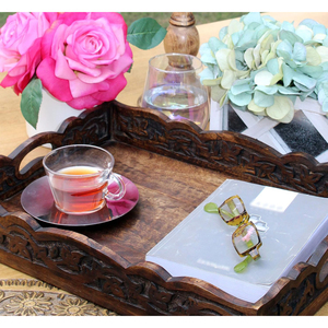 Made of Brown Wood Tray Platter Wooden Food Serving Tray Tea Coffee and Snacks Serving Tray Dessert Display <b>Vintage</b> Style - Product Image 6