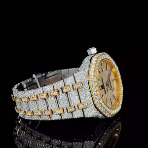 Reloj analógico de cuarzo con correa de acero inoxidable de 5mm de lujo para hombre, esfera antigua de Hip Hop ostentosa con diamantes de moissanita Premium - Product Image 4